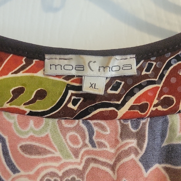 Moa moa SzXL floral brown trim scoop neck sleeveless Women's Top sparkle - Picture 2 of 5